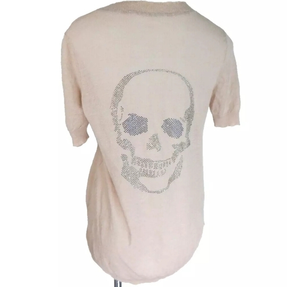 Zadig & Voltaire Linen Rhinestone Skull Tee - Picture 1 of 7